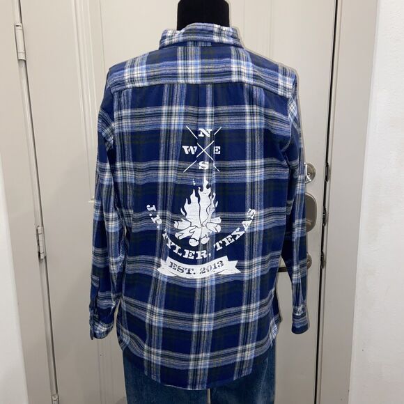 Backpacker J.P. TYLER,TEXAS 2013 Flannel Blue Plaid Long Sleeve Shirt  Medium - Picture 3 of 16
